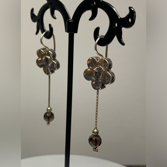 Silpada EXT RARE Sterling Flower with Smokey Quartz Dangles Lock Wires Earrings - Picture 6 of 16